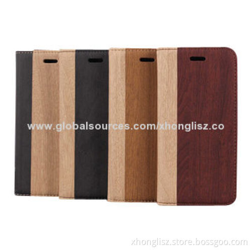 Europe Hot Sales Wood Grain Premium PU Leather Cases for iPhone 6, Printing Logo Can be Acceptable